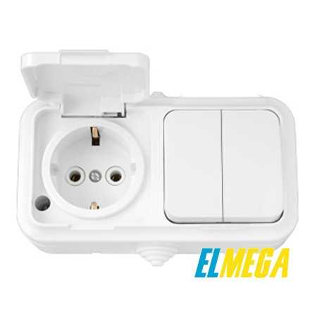 Выключатель 2-й и розетка с заземлением IP54 2В-РЦ-659 Выключатель 2-й и розетка с заземлением IP54 2В-РЦ-659