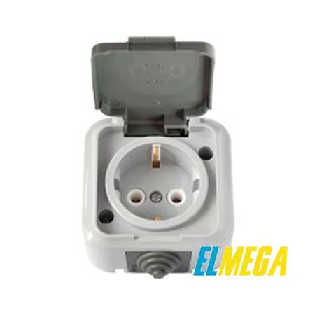 Розетка с заземлением 1-я IP54 РА16-297 (серая) Розетка с заземлением 1-я IP54 РА16-297 (серая)