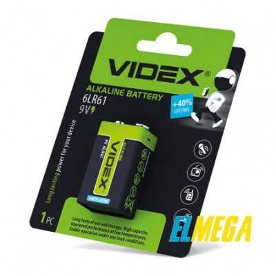 Батарейка щелочная Videx 6LR61 9V (Крона) 1pcs blister
