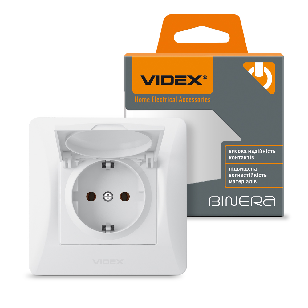 vf-bnsk1gc-w_-box_1 Розетка 1-я с заземлением и крышкой Videx Binera белая