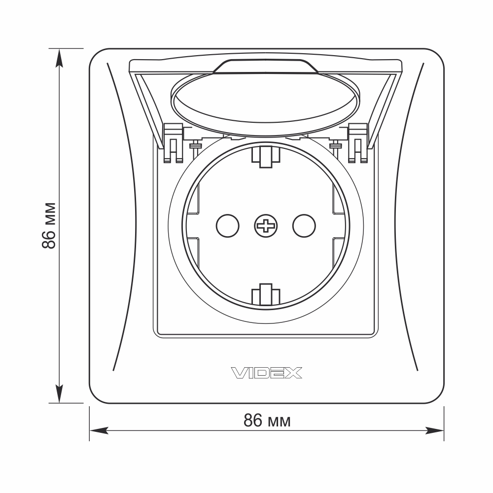 vf-bnsk1gc-w_drawing-1 Розетка 1-я с заземлением и крышкой Videx Binera белая