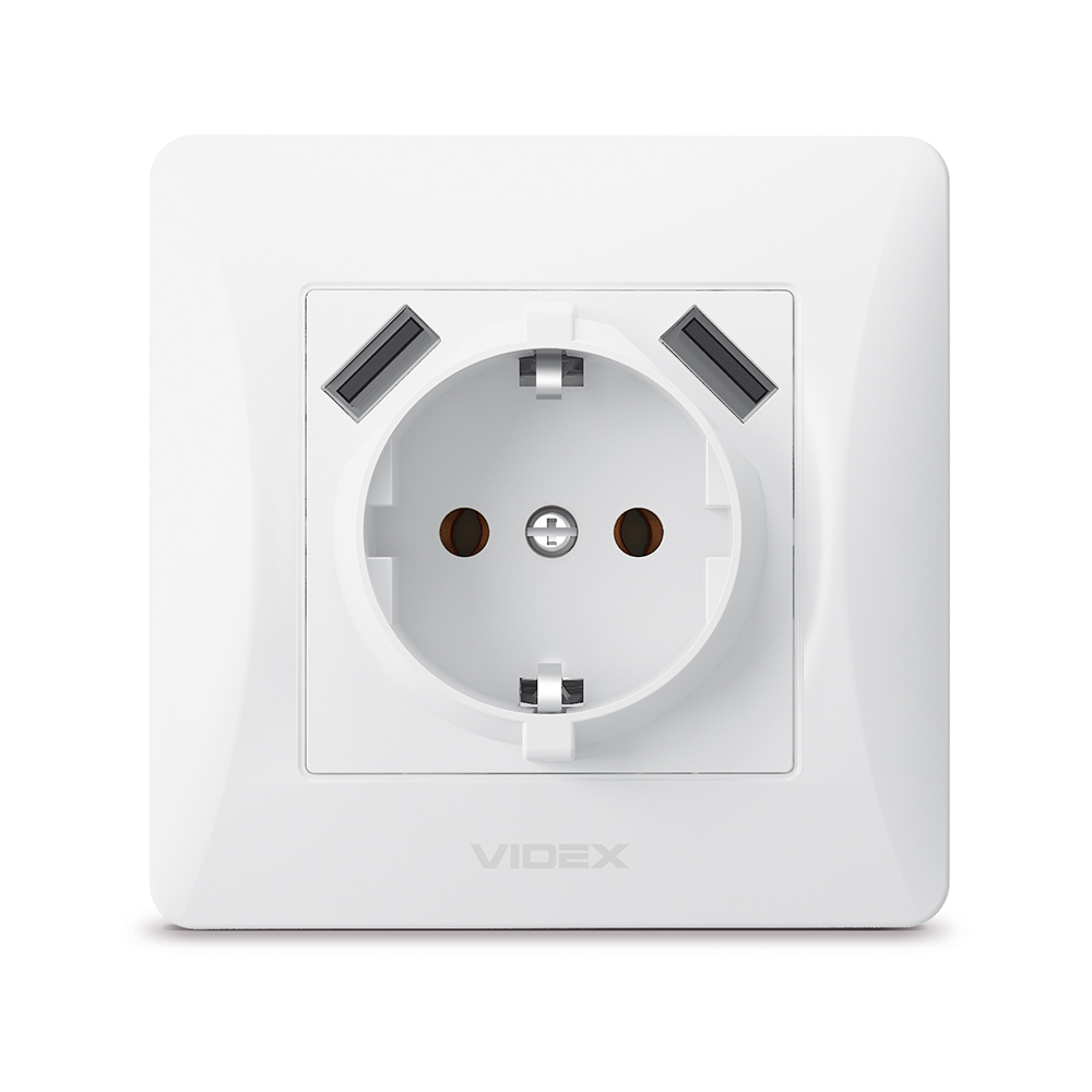 vf-bnsk1gu2-w_-front_1 Розетка 1-я с заземлением и двумя USB Videx Binera белая
