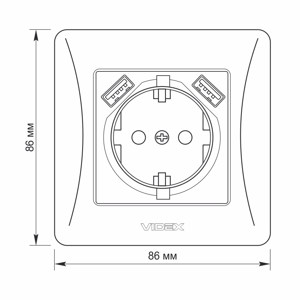 vf-bnsk1gu2-w_drawing-1 Розетка 1-я с заземлением и двумя USB Videx Binera белая