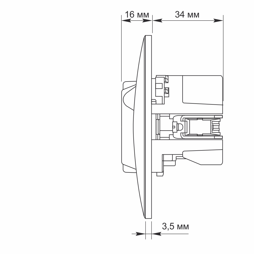 vf-bnsk1gu2-w_drawing-2 Розетка 1-я с заземлением и двумя USB Videx Binera белая