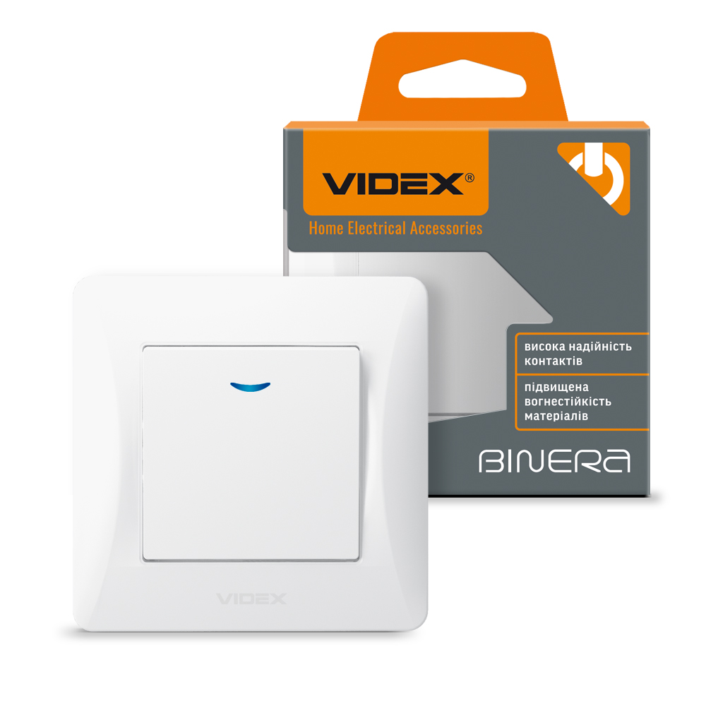 vf-bnsw1l-w_box_1 Выключатель 1-клавишный с подсветкой Videx Binera белый