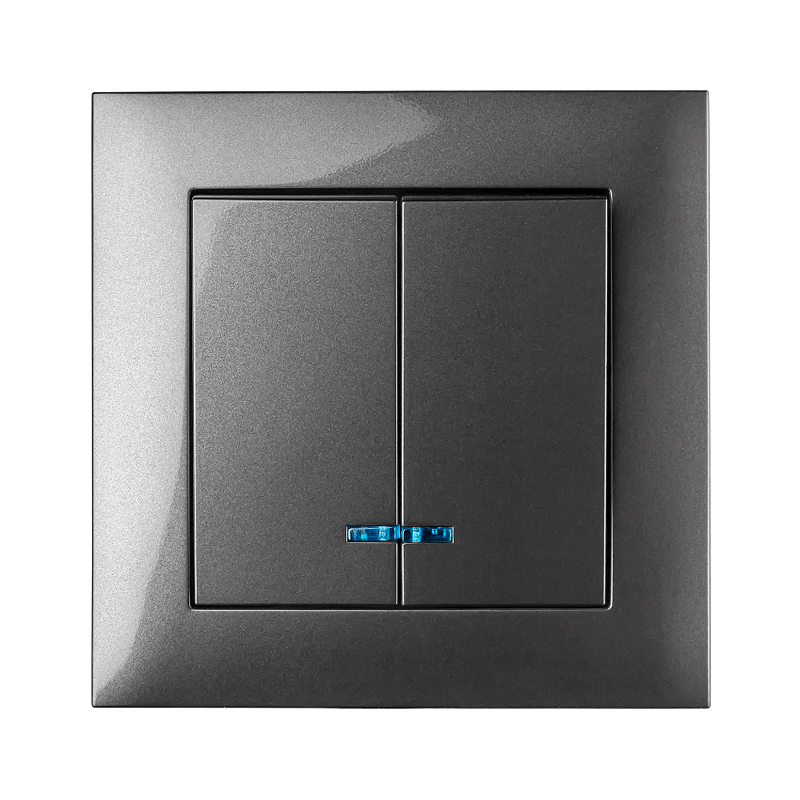 Вимикач двоклавішний MARSHEL IDEAL VS10-301 LED підсвічуванням Graffite 1 (копия) Выключатель 2-клавишный с подсветкой MARSHEL Ideal графит