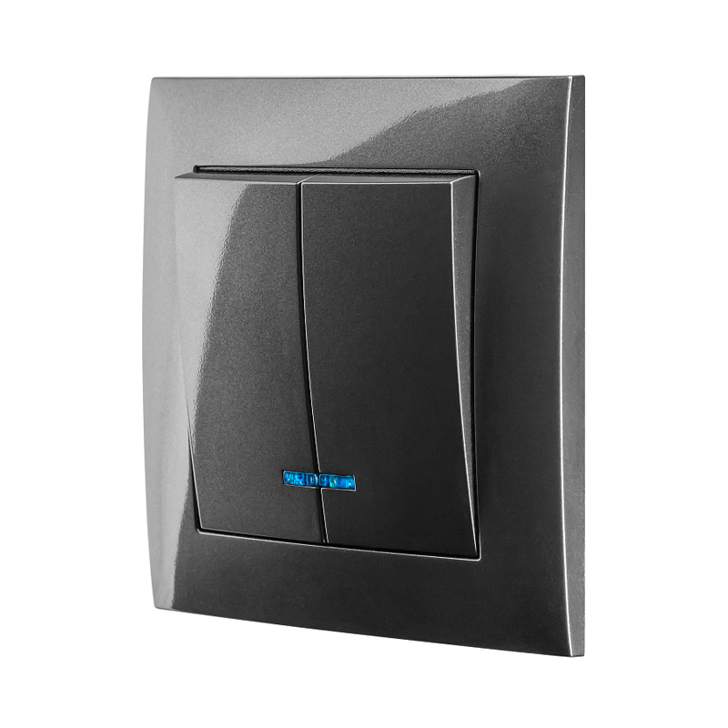 Вимикач двоклавішний MARSHEL IDEAL VS10-301 LED підсвічуванням Graffite 3 (копия) Выключатель 2-клавишный с подсветкой MARSHEL Ideal графит
