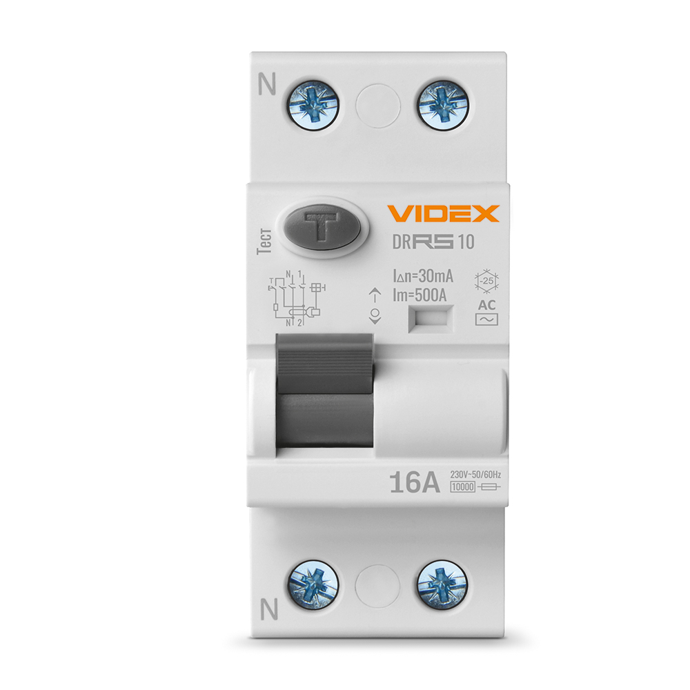 vf-rs10-dr2ac16_1 Пристрій захисного відключення Videx 2P 16A тип АС 30mA
